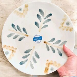 NWT MATCERAMICA Portugal 11” Cream Green Leaves Drip Glaze Stoneware Diner Plate
